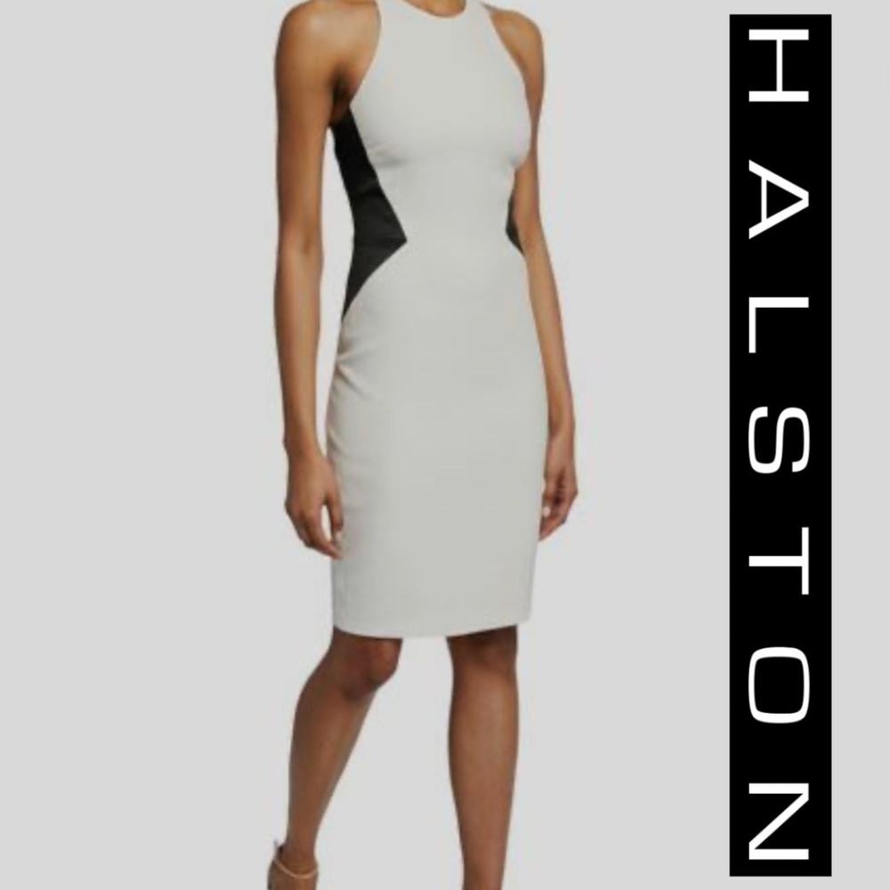 New Halston Heritage Women's White Sleeveless Colorblock Sheath Dress,0 - Picture 2 of 6